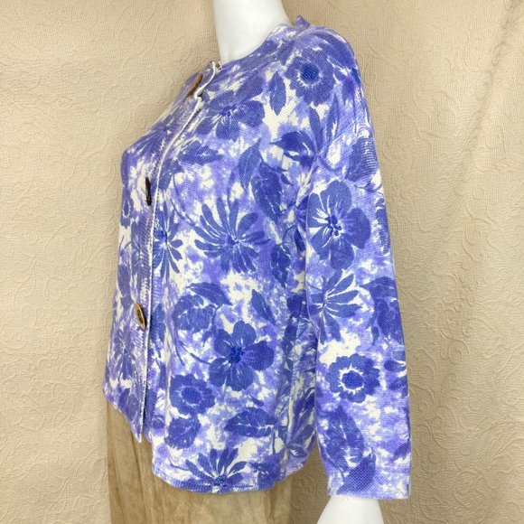 Coldwater Creek Cotton Purple Floral Leaf Cardigan - Picture 3 of 14